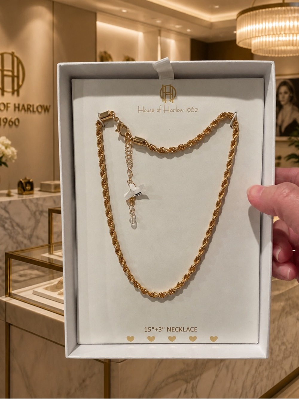 New House of Harlow 1960 Gold Twisted Rope Chain Necklace 15 “ 3 extender